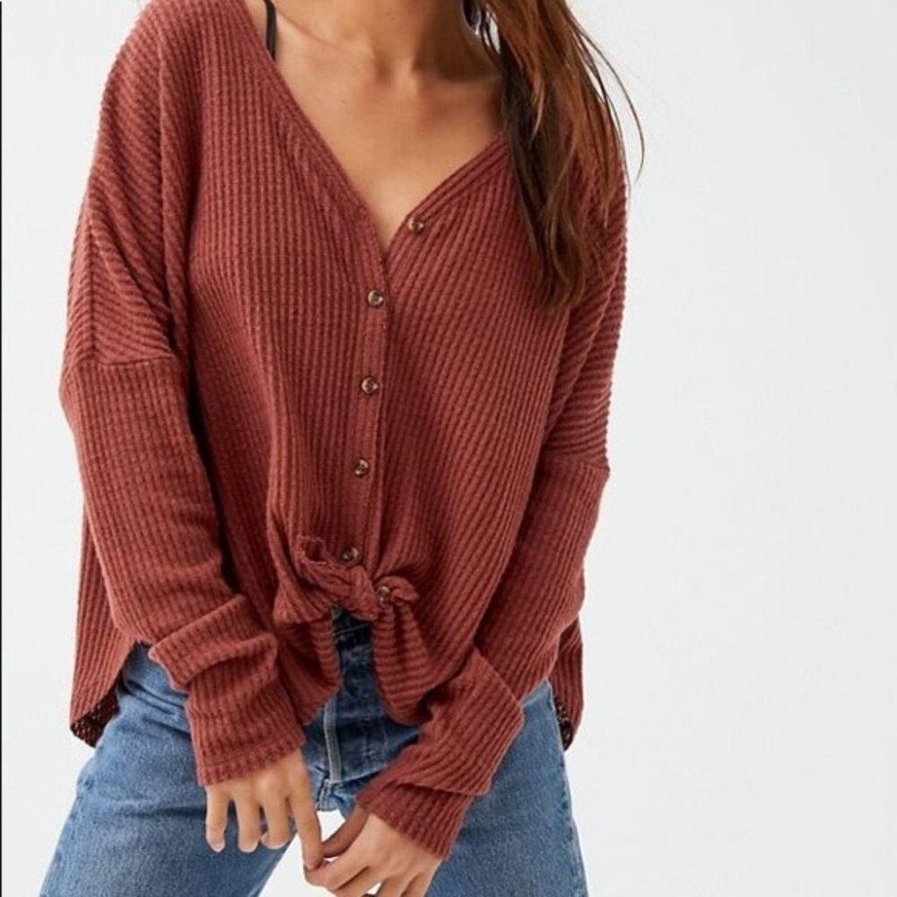 Urban Outfitters Out From Under Jojo Waffle Knit Top Rust